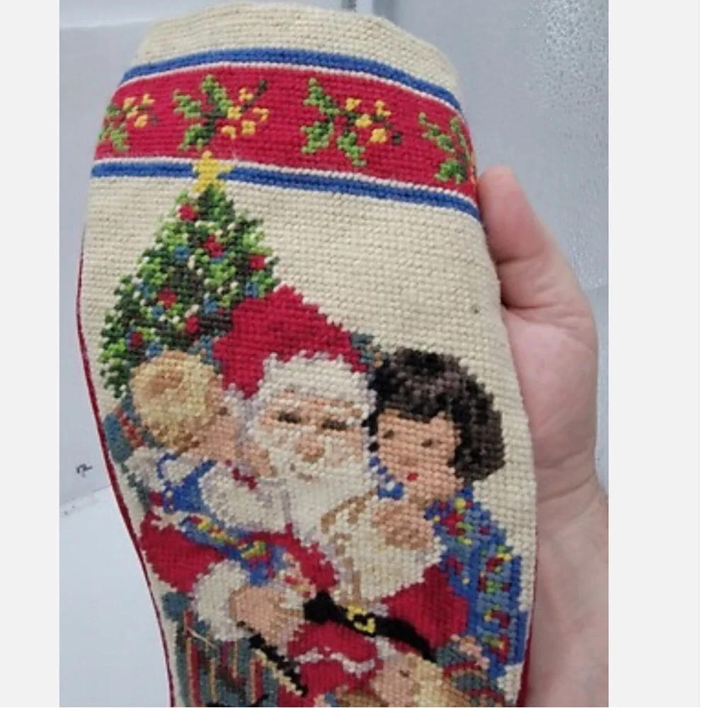 Festive Santa Needlepoint Stocking - Picture 1 of 2